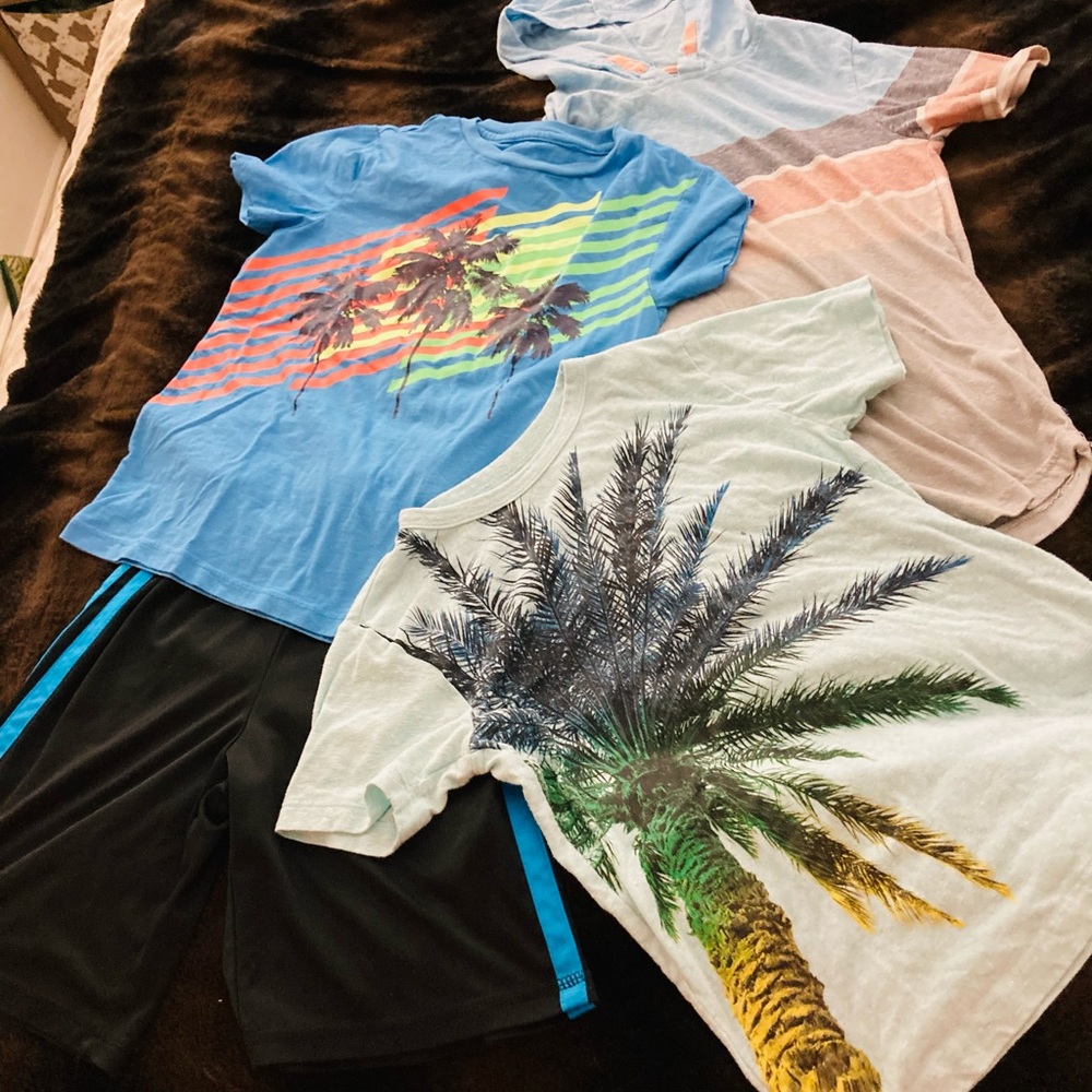 Three shirts and one pair of shorts.